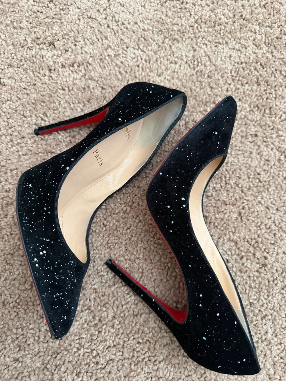 Christian louboutin Black Glitter Pointed Toe Stiletto Pumps - Picture 1 of 2